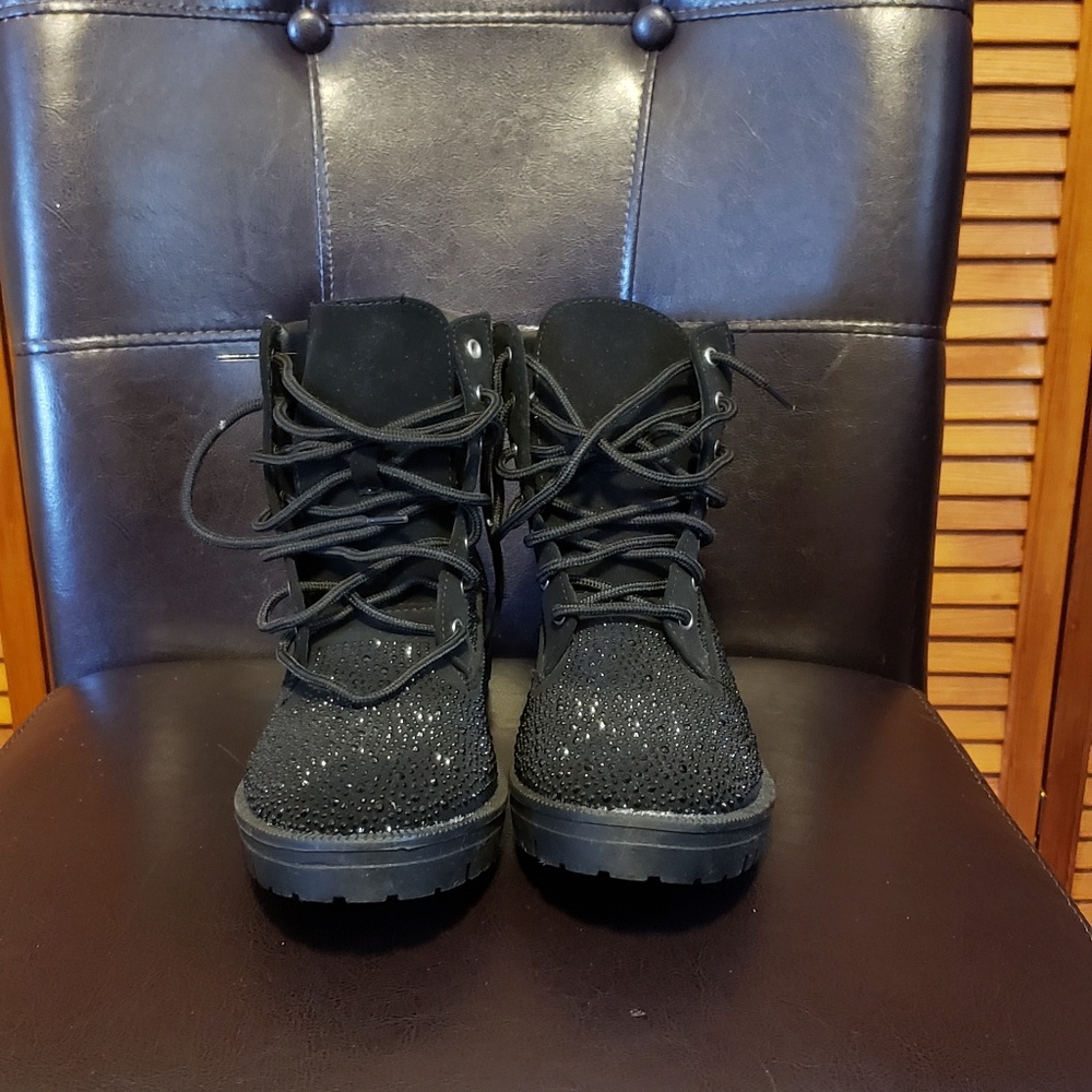 Black Rhinestone Combat Boots